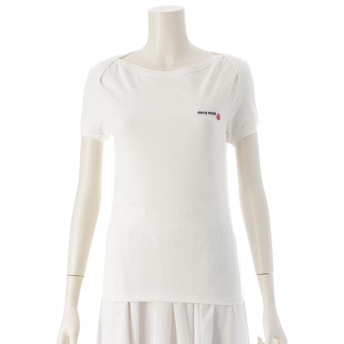 ミュウミュウ Petit Bateau プチバトー コットン 刺繍ロゴ ストレッチ ジャージー スリム 半袖Ｔシャツ トップス MJN563 ホワイト L