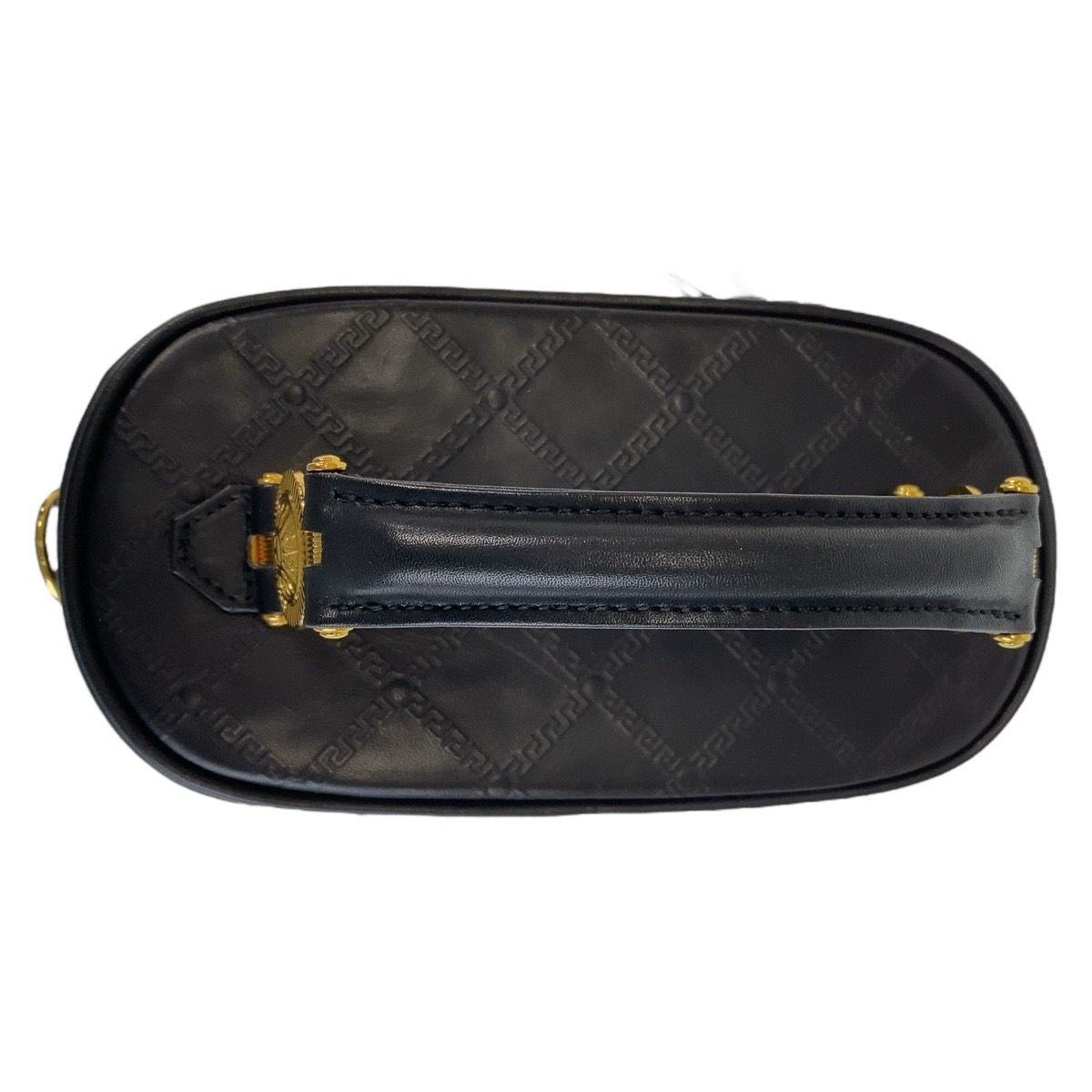 美品 VERSACE ヴェルサーチ バニティ ハンドバッグ サンバースト レザー ヴェルサーチェ サンバースト ロゴ ハンドバッグ ヴァニティバッグ