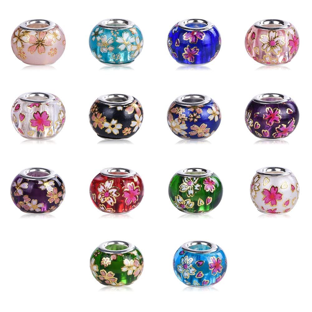 15 x Pcs 11 50 mm Murano大穴銀黄銅芯ガラスビーズヨーロッ