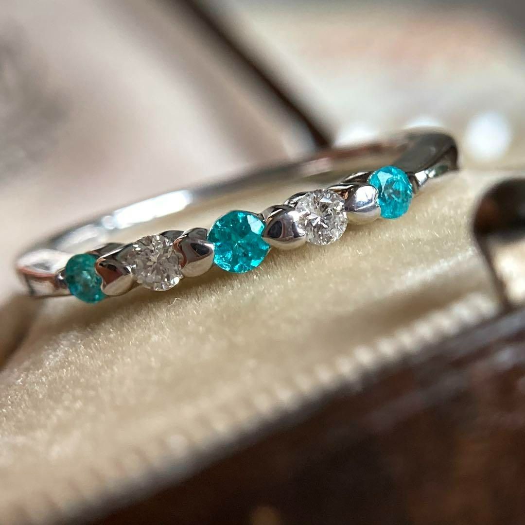 k18WG ネオンブルーパライバトルマリン　銅2.6 ％ ハート留め　ダイヤ指輪 k18WG ネオンブルー パライバトルマリン 銅2.6％ ハートモチーフ留め