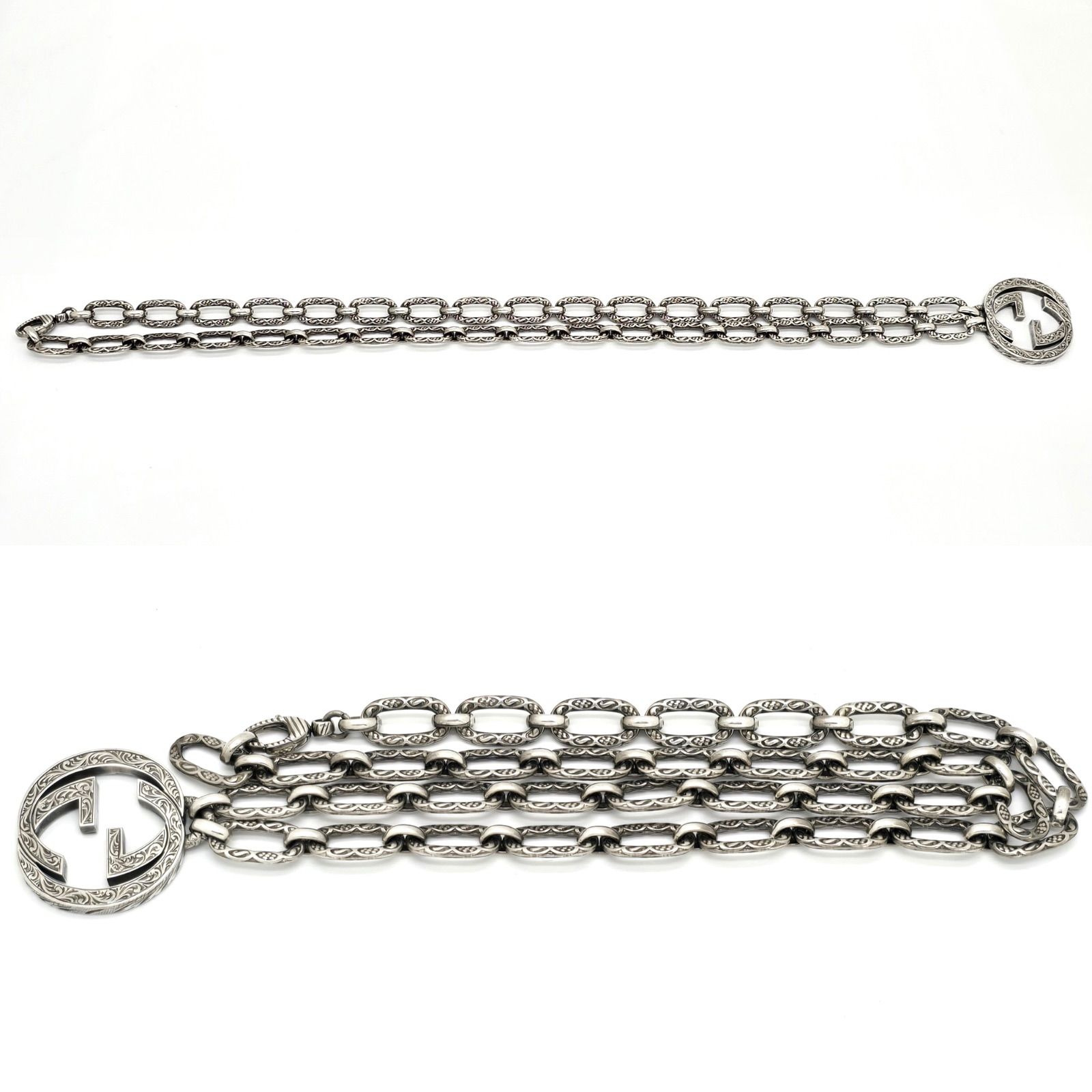 GUCCI アラベスク　シルバー ロゴペンダント ネックレス GUCCI グッチ 524890 インターロッキングG ネックレス