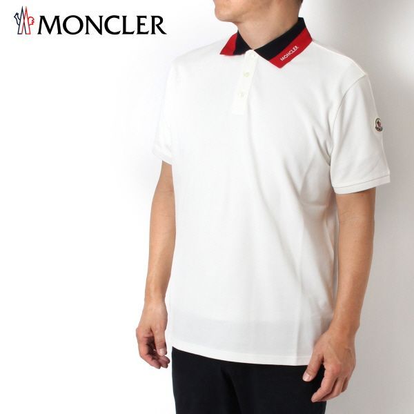 美品 MONCLER モンクレール ポロシャツ L ホワイト ワッペン 鹿の子 25SSモデル モンクレール MONCLER カラー襟刺しゅう+ワッペン 鹿の子