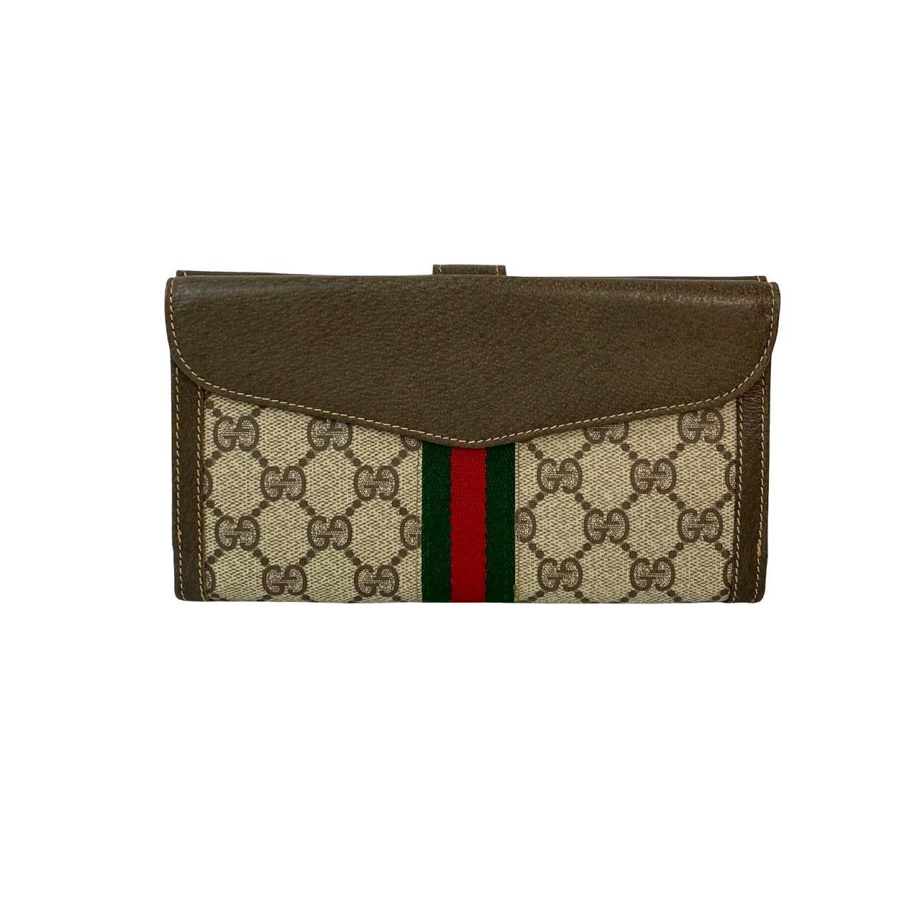 ♥保管品 き GUCCI グッチ オールドグッチ ヴィンテージ シェリーライン GG ロゴ 金具 レザー 二つ折り 長財布 ブラウン 18036