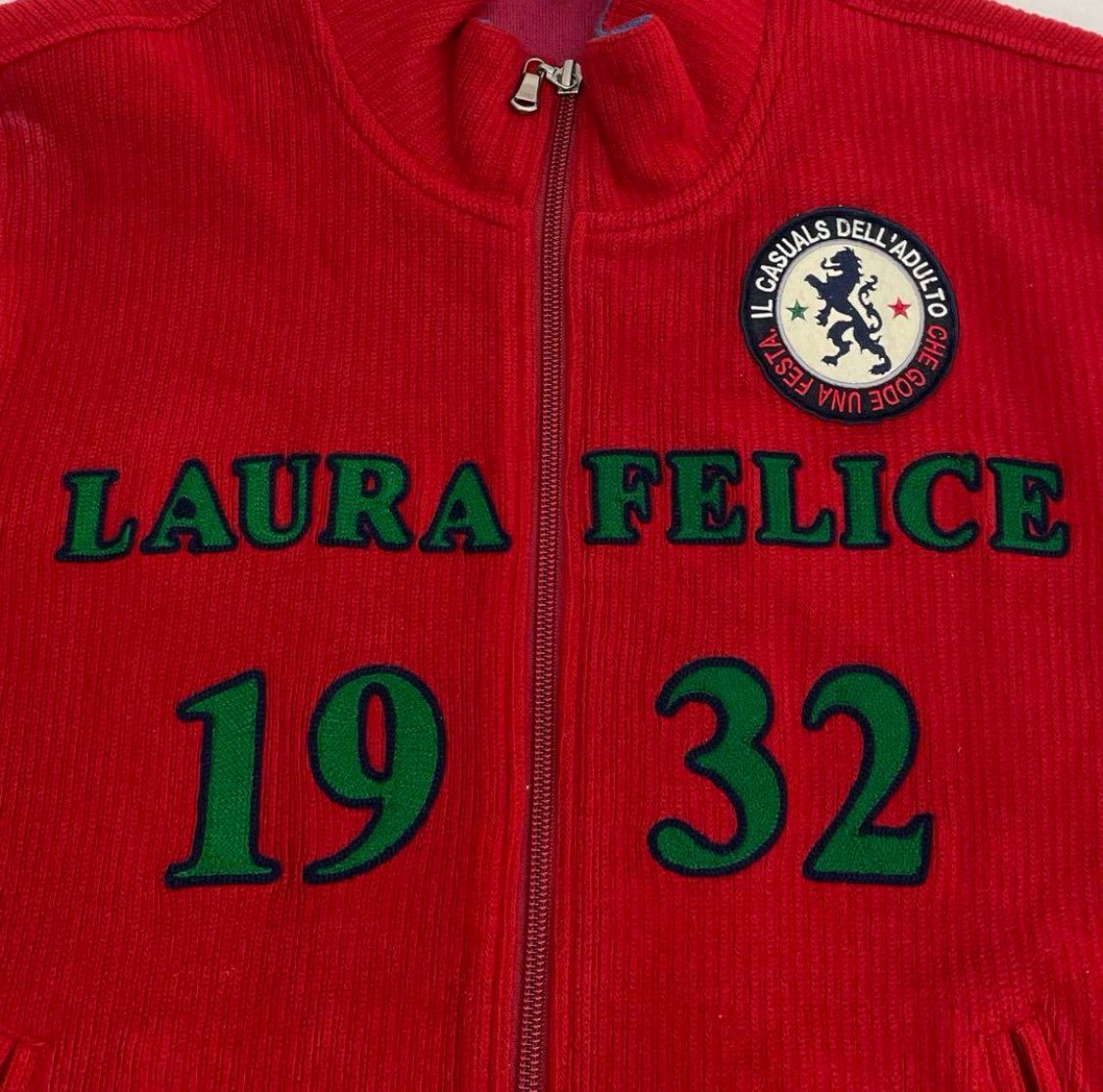 赤 コーデュロイ ジップアップジャケット Laura Felice ラウラフェリーチェ コーデュロイ ジップアップ