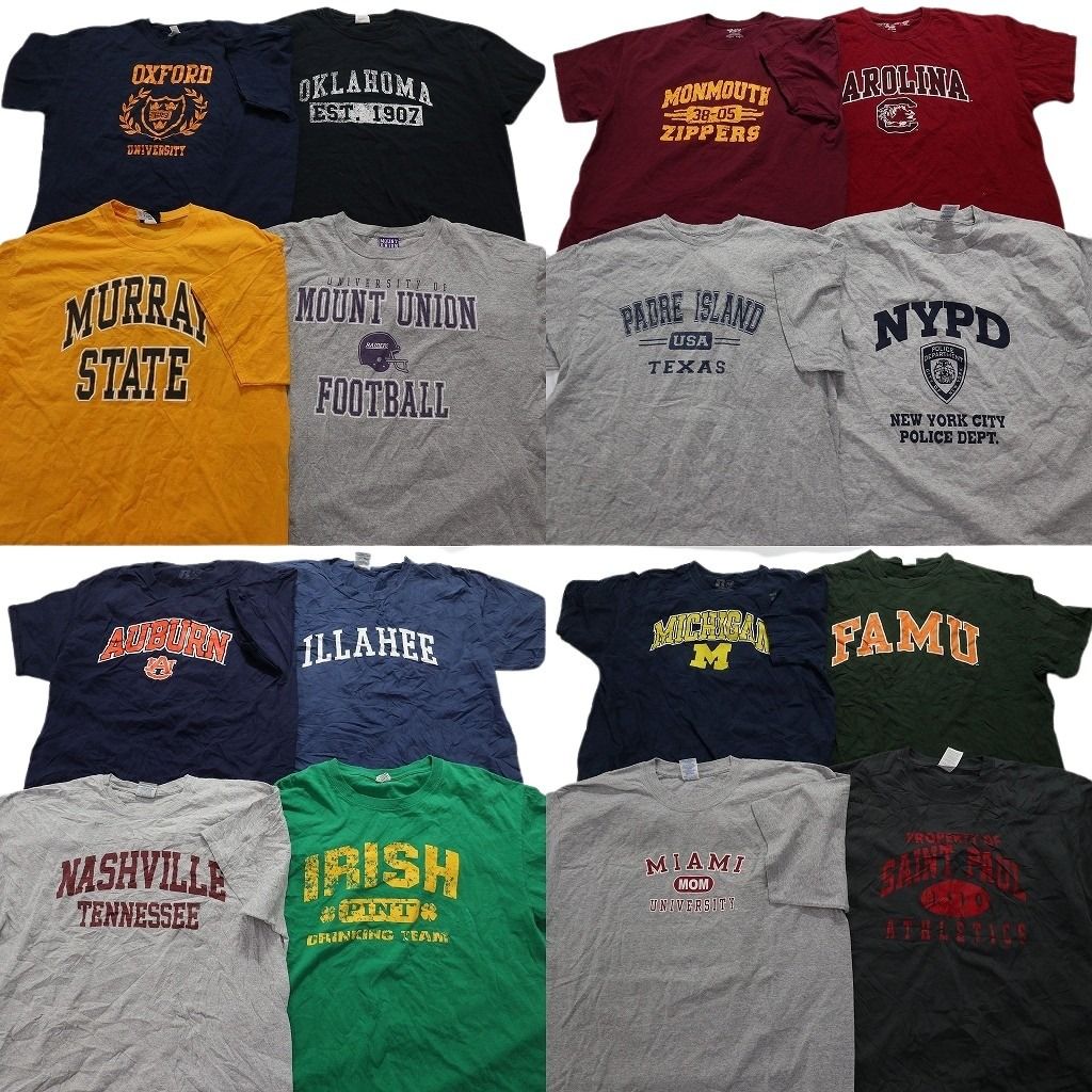 古着卸 カレッジ風 半袖Tシャツ 16枚セット メンズ XL 3段プリント マイアミ ミシガン オクラホマ 古着 NA2194