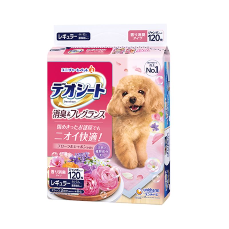 ユニ チャーム デオシート消臭-フレグランス フローラルシャボンの香り レギュラー １２０枚 4袋セット トイレシート ペットシーツ 犬用品 多頭飼い 大容量 まとめ買い お徳用