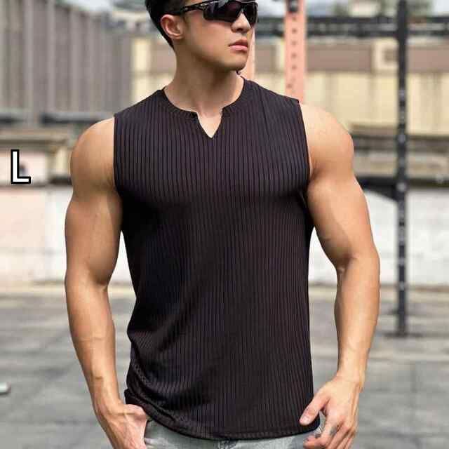 [L]メンズ ファッション 服 男性用 オシャレ シンプル 大人 かっこいい 大きいサイズ ストリート 紳士服 夏 フィットネス トレーニング ストレッチ ストライプ ワイド ショルダー ベスト 速乾