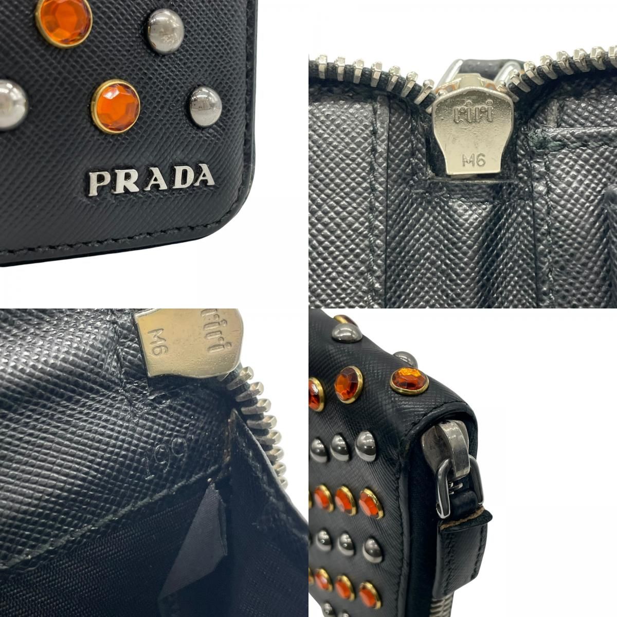 PRADA サフィアーノレザー ジップアラウンド 長財布 黒X金色金具 美品 PRADA プラダ 長財布 ラウンドジップ サフィアーノ レザー