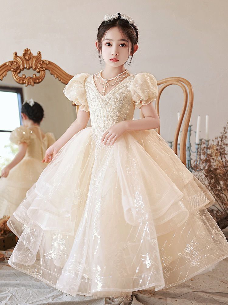 ワンピースです ワンピース 子供用ドレス プリンセスドレス 司会用 フラワーガールドレス 女の子用ふんわりシフォンドレス ピアノ演奏用 ファッションショー用