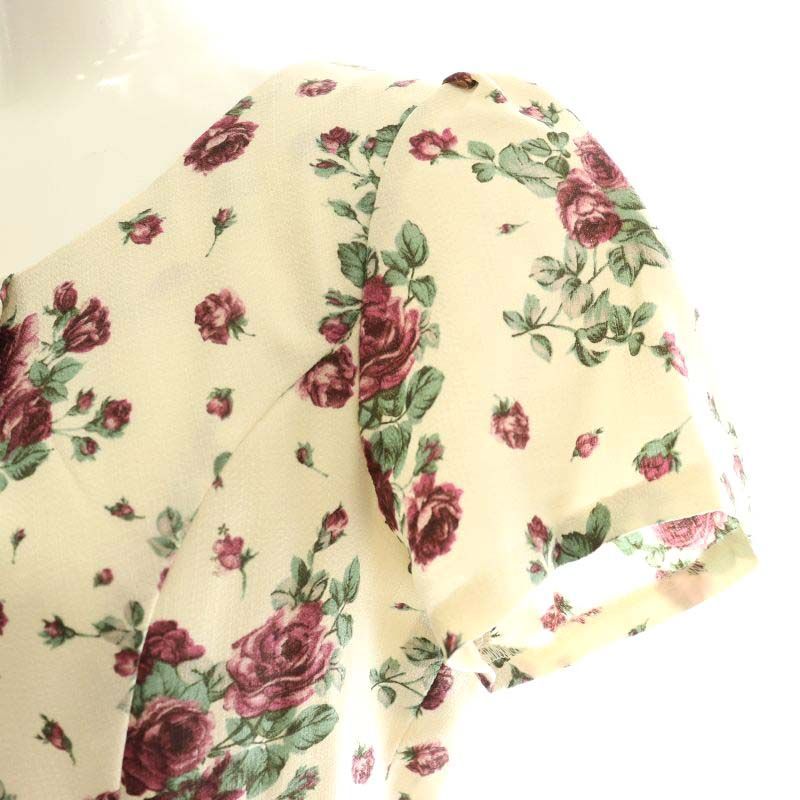 L’EST ROSE♡プリーツワンピース リボン＆パール付きラッフルフリルフラワープリントプリーツ