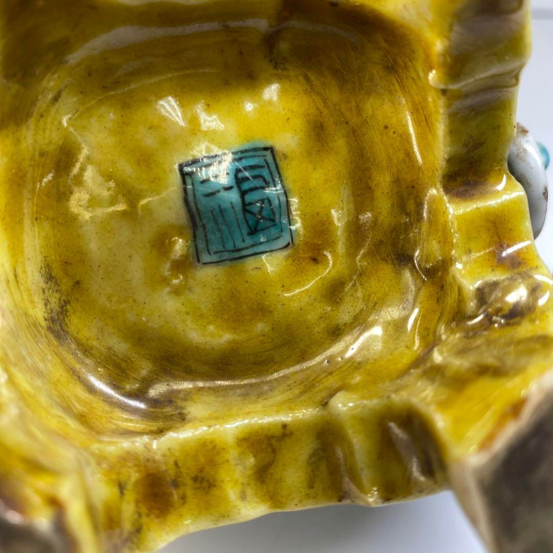 江戸後期~明治 青九谷 獅子香炉 木箱付 高さ14㎝ 東Y6-0723⑤トヒトコ