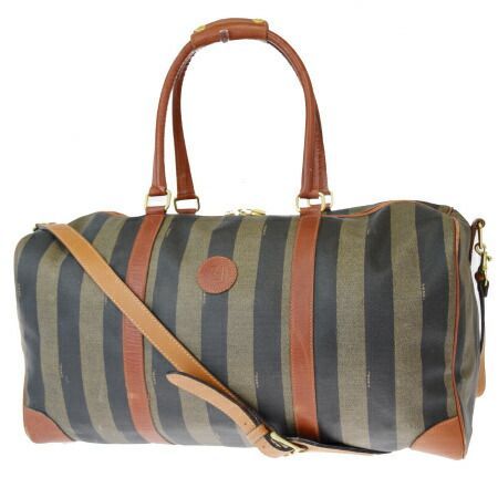 【中古】 中美品 フェンディ FENDI ペカン ボストンバッグ 2WAY ショルダー ブラウン PVC レザー 04EW873