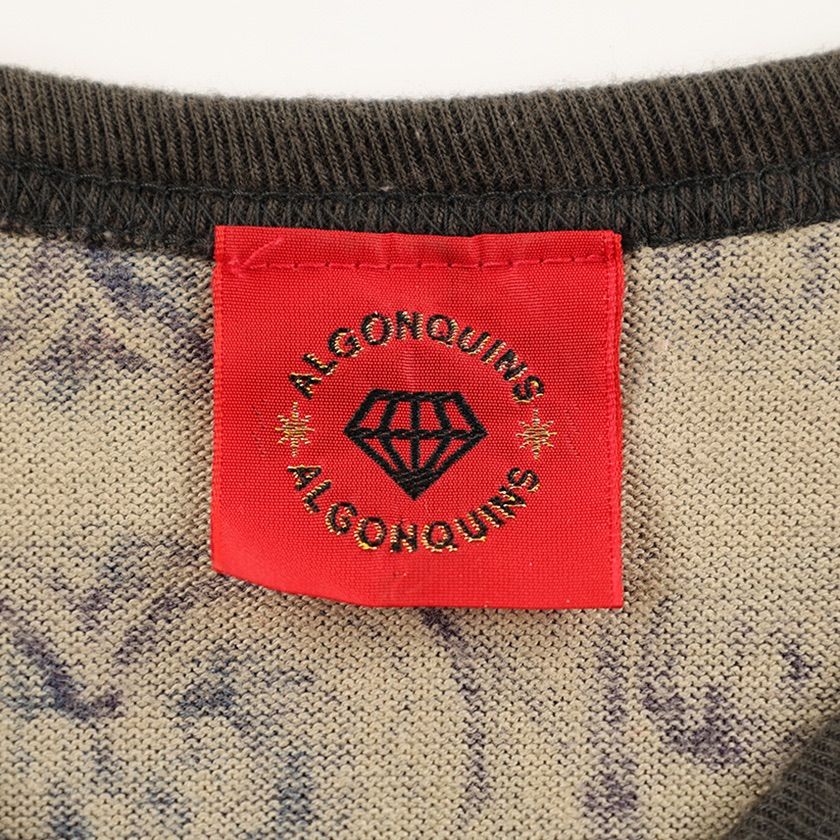 00’s ALGONQUINS アルゴンキン 花柄プリントボーダーカーディガンカットソー フリーサイズ ベージュベース（ジャンク商品） 00's ALGONQUINS アルゴンキン 花柄プリントボーダー