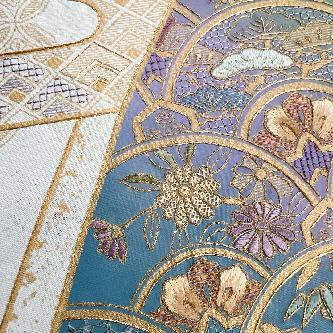 袋帯スワトウ刺繍相良刺繍青海波観世水花模様松竹梅着物013a d