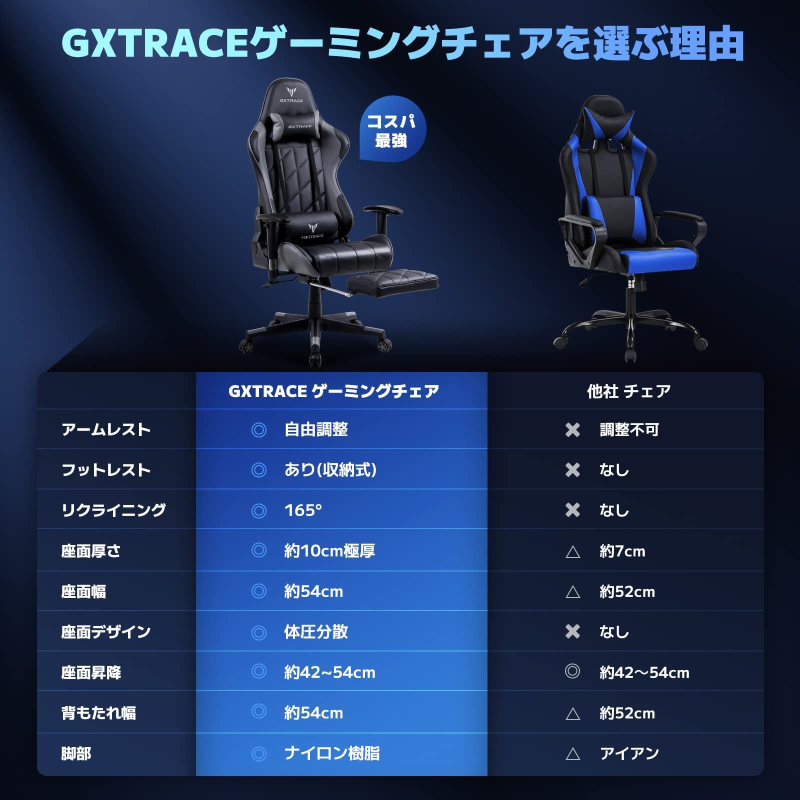 椅子・チェアGXTRACE ゲーミングチェア　オフィスチェア　オットマン付き　白 黒