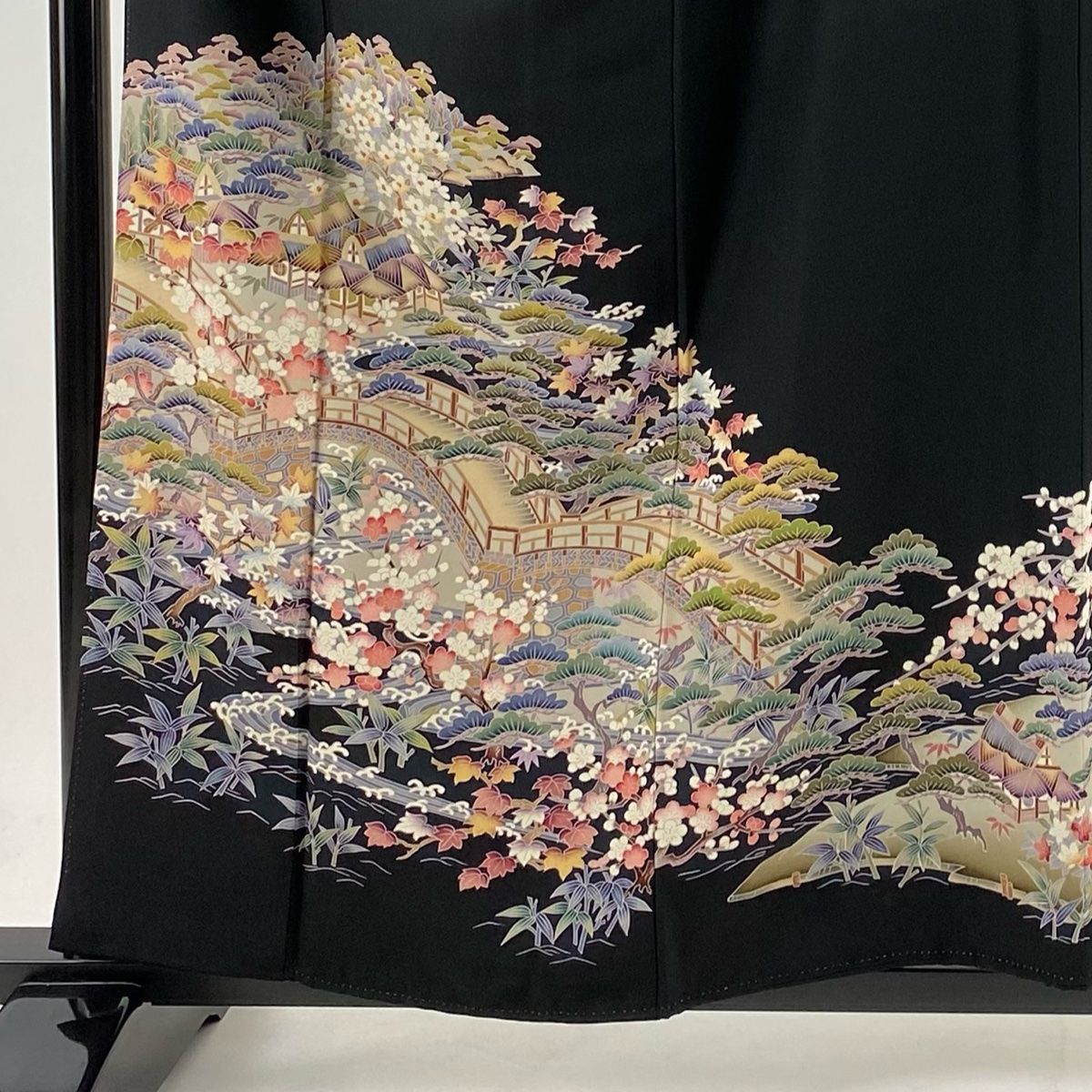 黒留袖 身丈157.5cm 裄丈62.5cm S 袷 落款 橋 松竹梅 黒 正絹 秀品