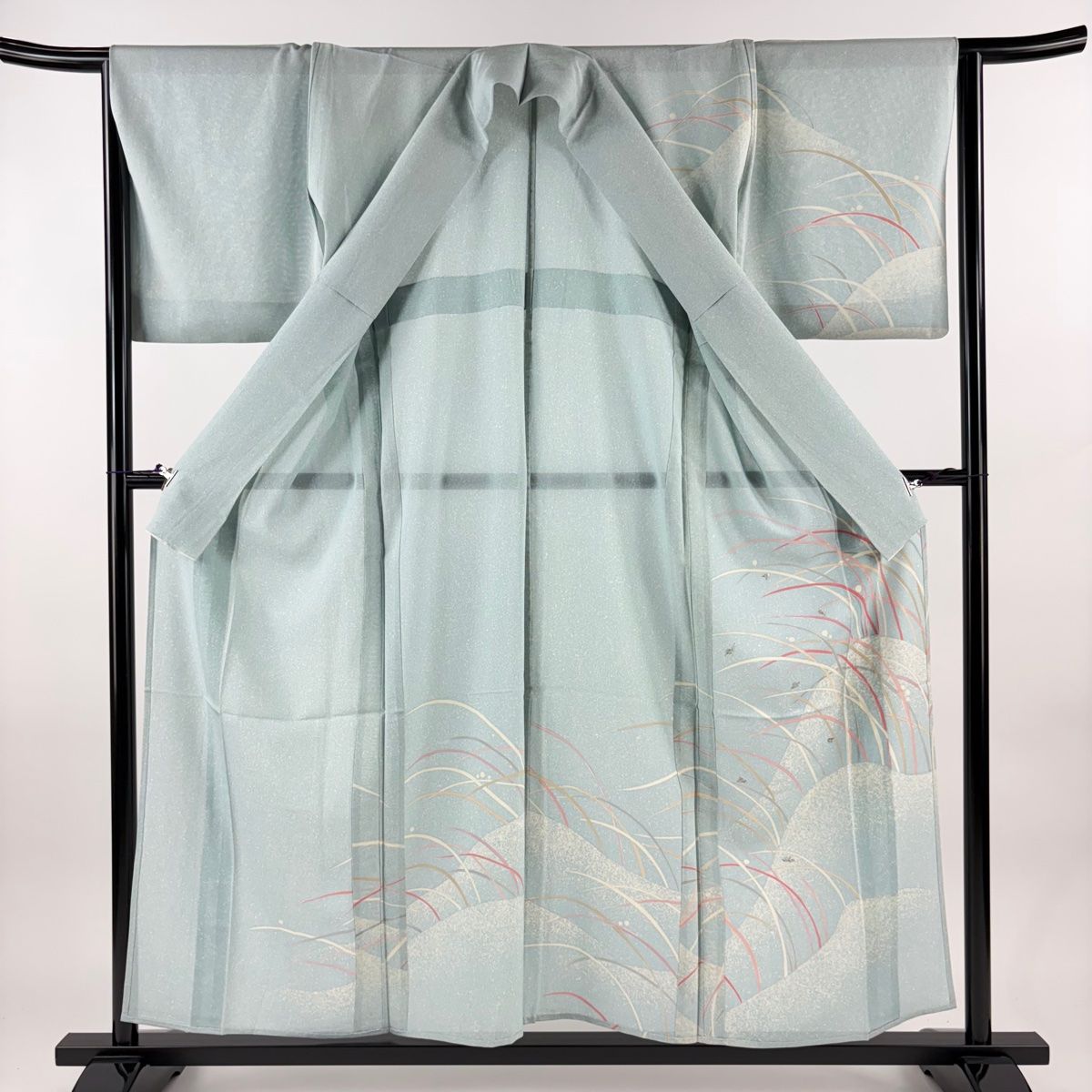 付下げ 身丈156.5cm 裄丈66cm M 薄物 絽 露芝 銀糸 水色 正絹 名品  