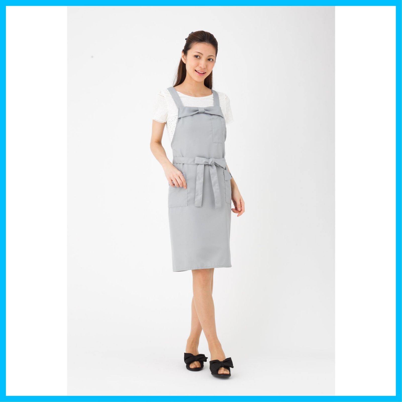 女性用 リボン おしゃれ エプロン グレー かわいい TO 187