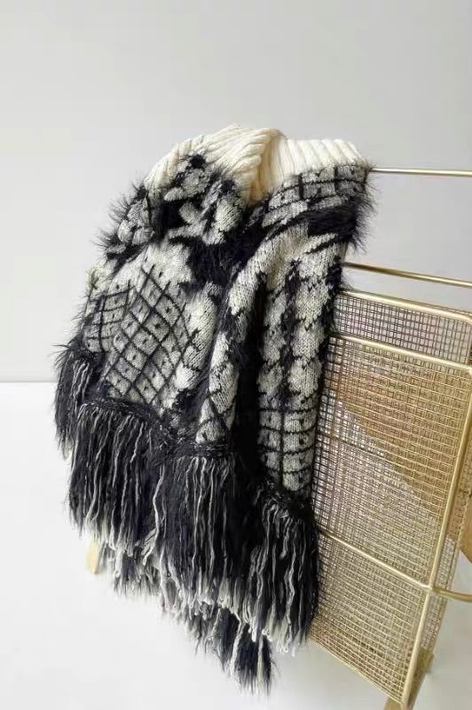 ジェントルプルオーバー 千鳥格子ケープニット スタイリッシュ GULLKHAN_COM