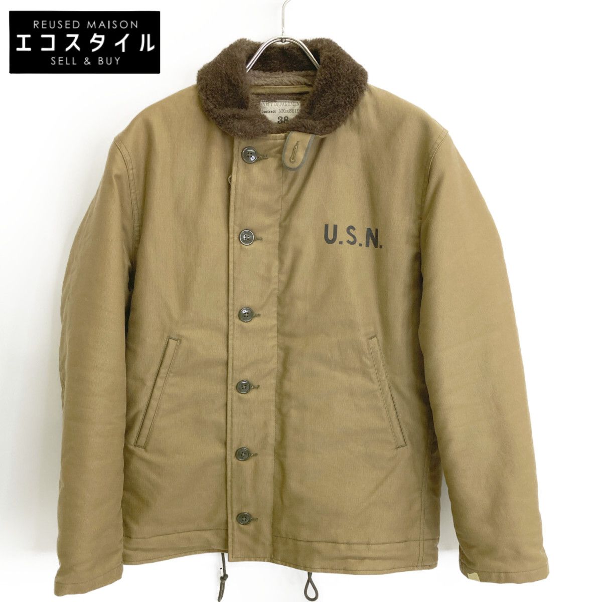 The REAL McCOY'S リアルマッコイ MJ22115 カーキ コットンコードクロス 襟ボア N-1 DECK JACKET /STENCIL 38