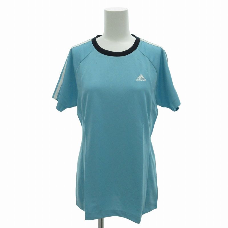 アディダス adidas タグ付き Tシャツ カットソー ロゴ刺繍 半袖 OT 水色 ブルー |FF 0822 GY18