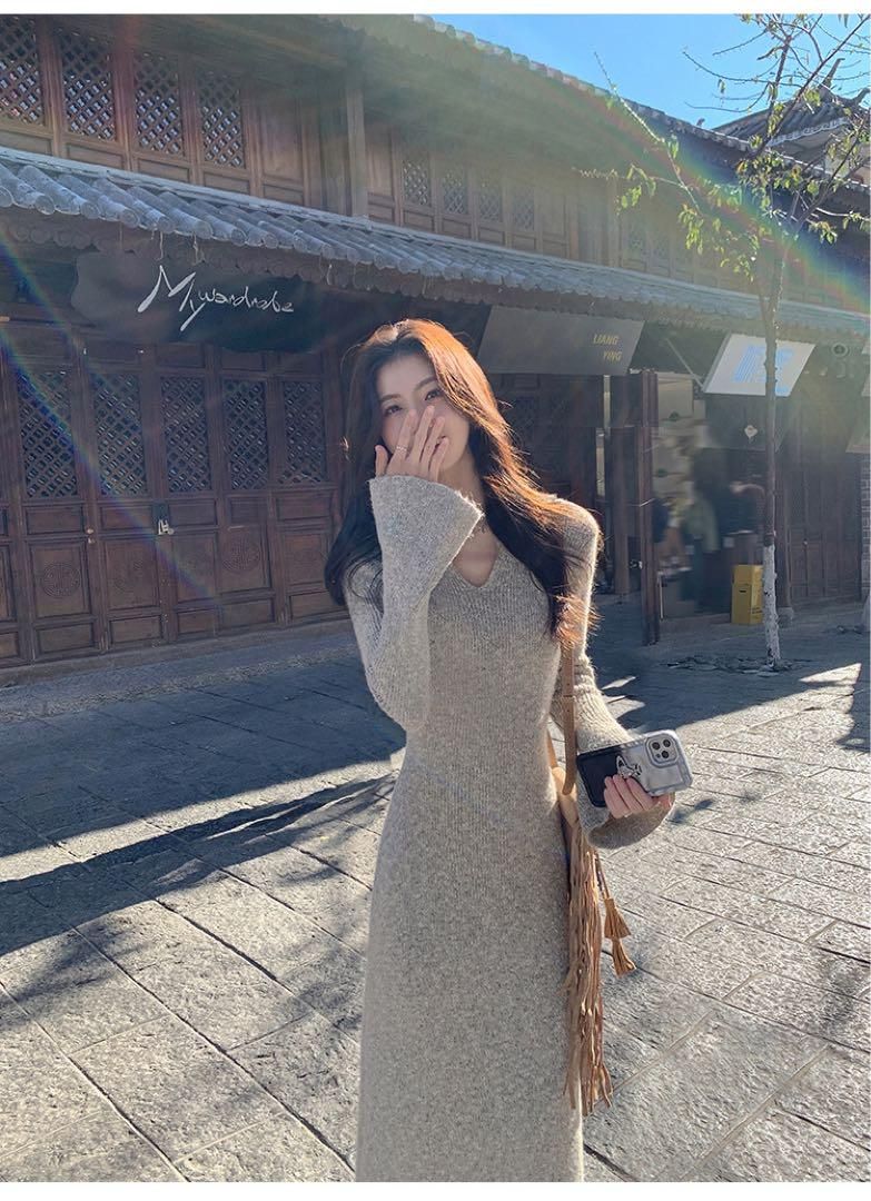 超美品 大人 春ニットロングワンピース デートや女子会にも最適モテ服 【店内全品送料無料】