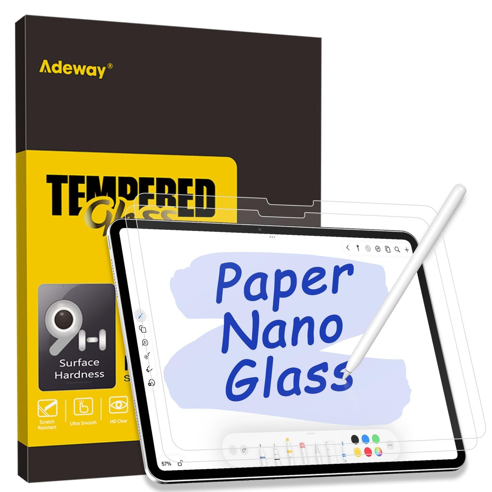 【在庫処分】iPad Air 11 （2024，第6世代 Adeway M2）アイパッド 保護フィルム 9H硬度 紙のような描き心地 アンチグレア 強化ガラス