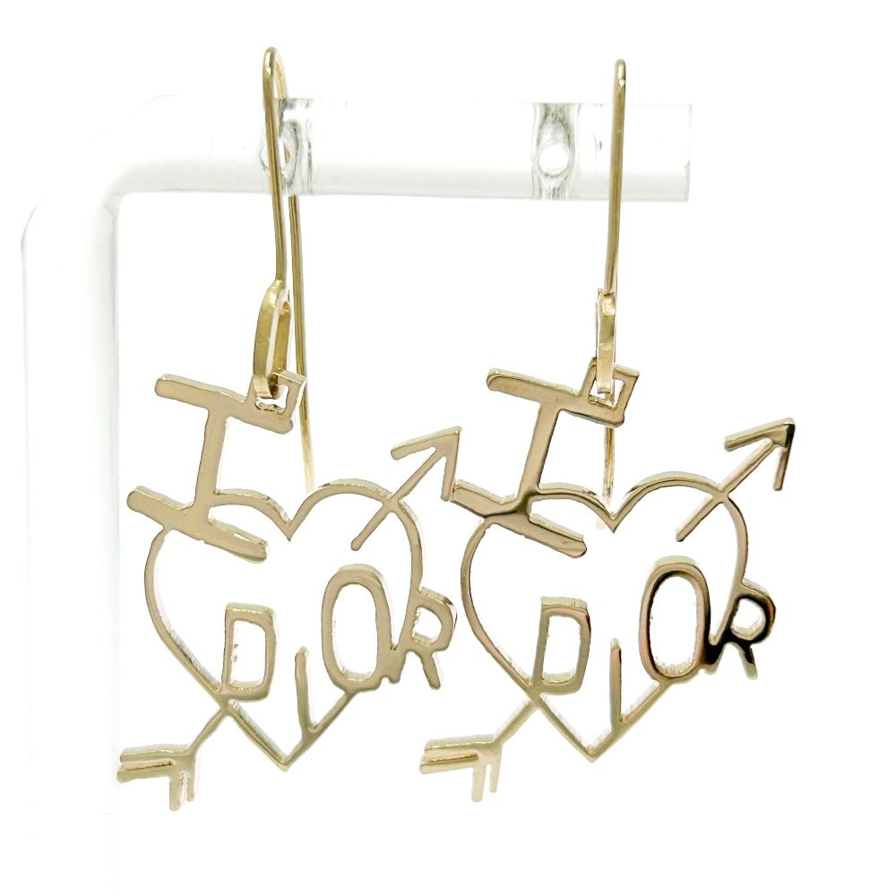 クリスチャンディオール ピアス ハート 鍵 Diorロゴ ラメ イエロー 両