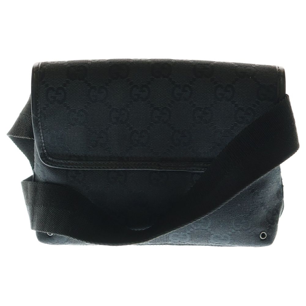 GUCCI グッチ GGキャンバス レザー ショルダー ボディベルト バッグ ウエストポーチ シルバー金具 ブラック 92543