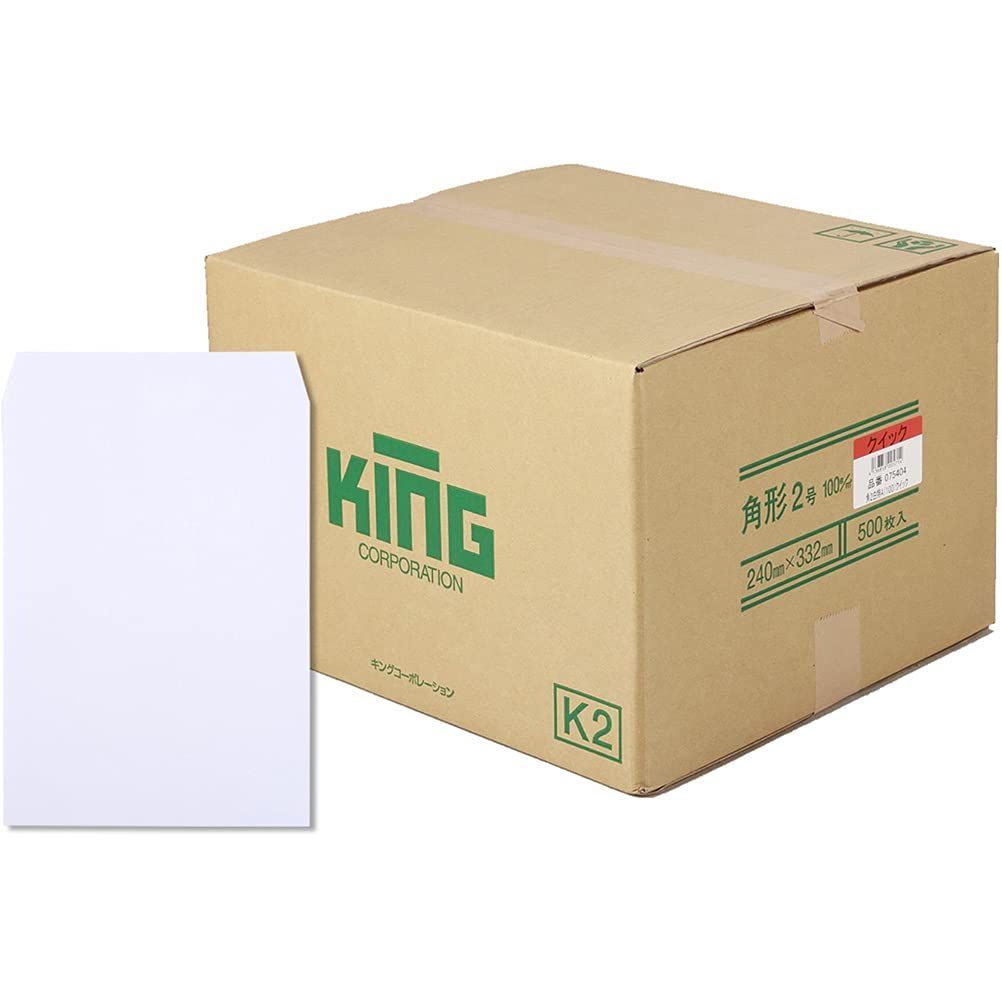 Size 角形2号_Style テープ付 キングコーポレーション 白封筒 角形2号 100g 500枚入 テープ付 075404