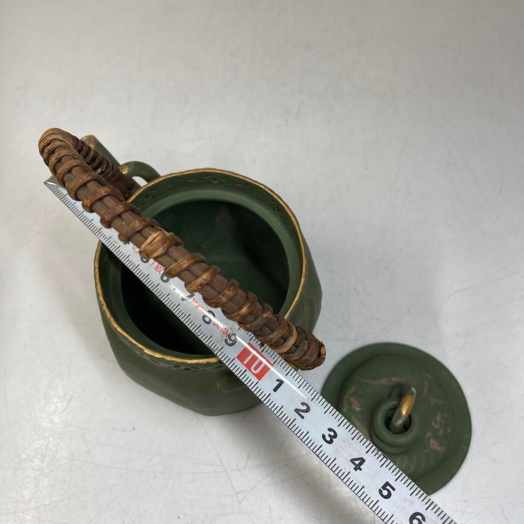 萬古焼 名工 立花造茶瓶 共箱 持ち手込みの高さ14㎝ 東Y5-0619②