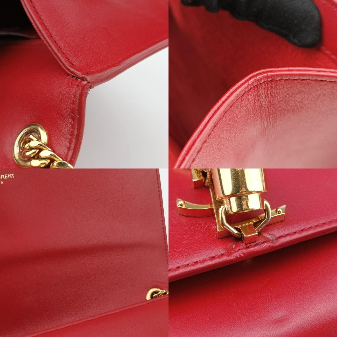 YSL リヴゴーシュ ★新品 ゴールドに赤いハートのストレッチギャザースカート イヴサンローランYves Saint Laurentケイトレッドレザー