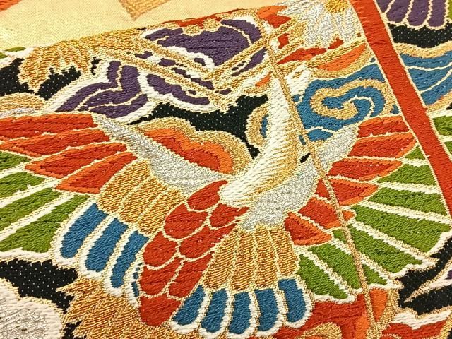 平和屋着物◎六通柄袋帯 唐織 花鳥丸文 金糸 引箔 正絹 逸品 DAAX6029jm