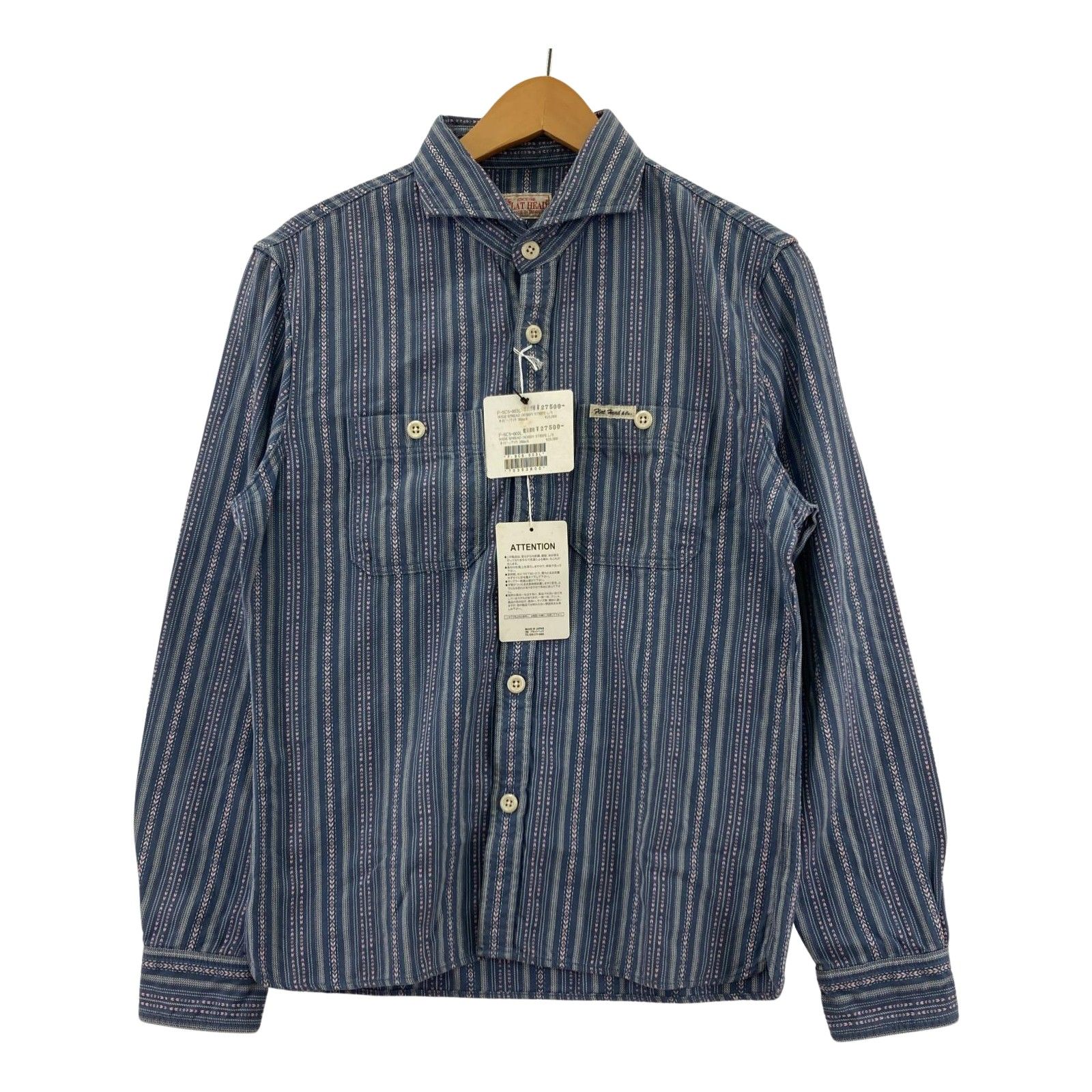 THE FLAT HEAD ザフラットヘッド 総柄長袖シャツ size36|ブルー系
