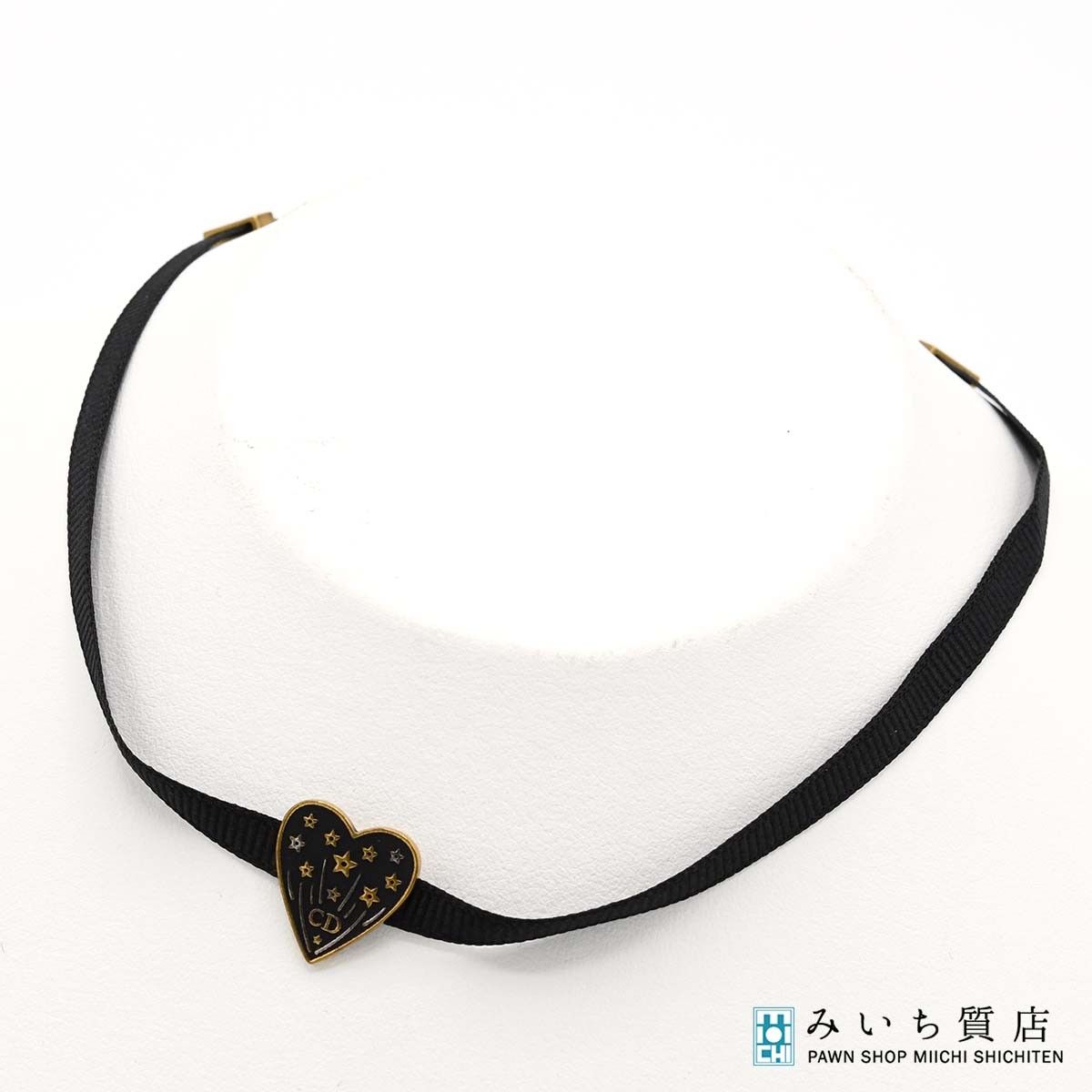 Christian Dior クリスチャンディオール ハート チョーカー ネックレス ブラック×ゴールド アクセサリー レディース H9347