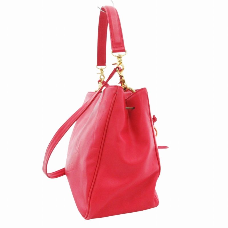 ELLE 赤 レザー ショルダーバッグ エル ELLE ハンドバッグ ショルダー 2WAY 斜め掛け ロゴ レザー
