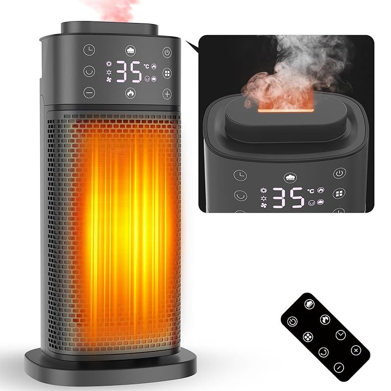 SUKITEN セラミックヒーター 驚異の静音 超音波加湿搭載 電気ストーブ ファンヒーター ヒーター ECO知能恒温 1200W|800w|10w 90°首振り 3段階温度調整 省エネ 切り忘れ防止 リモコン付き 転倒OFF タイマー機能 二重過熱 1
