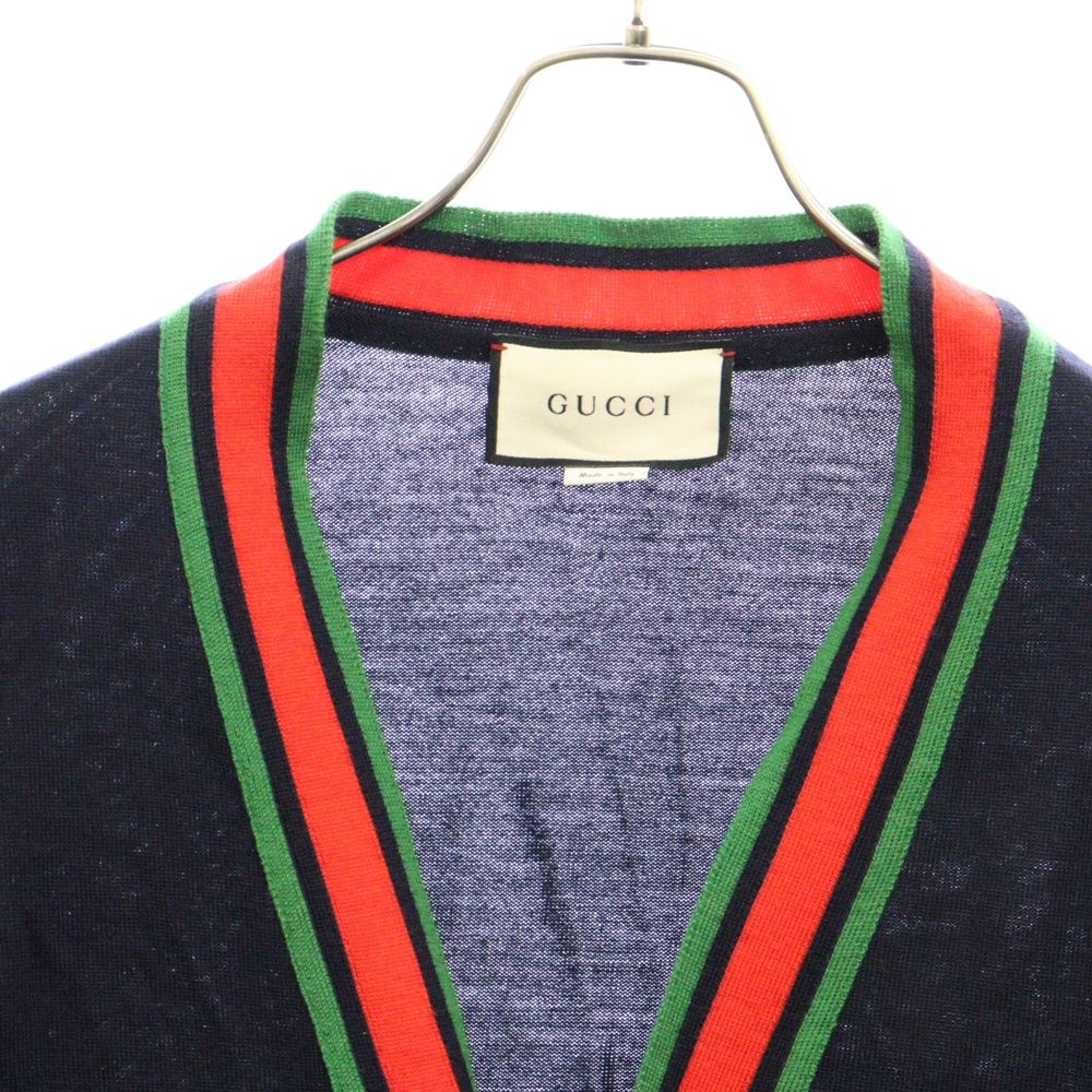 GUCCI (グッチ) シェリーライン Vネック薄手カーディガン ネイビー