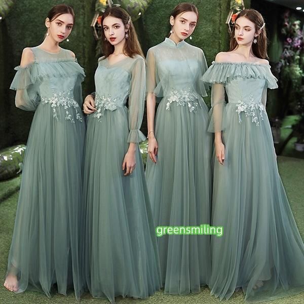 サイズ有XS|S|M|L|XL|2XL ハワイ 結婚式 リゾートワンピ ブライズメイド ドレス ロング グリーン ドレス 大人 ピアノ 発表