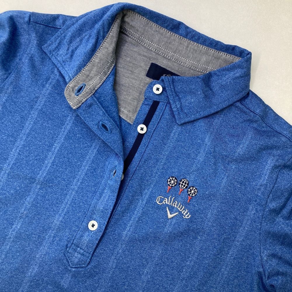大人気のCallaway 水色 ストライプ ポロシャツ Callaway（キャロウェイ） ストライププリント 半袖ポロシャツ +