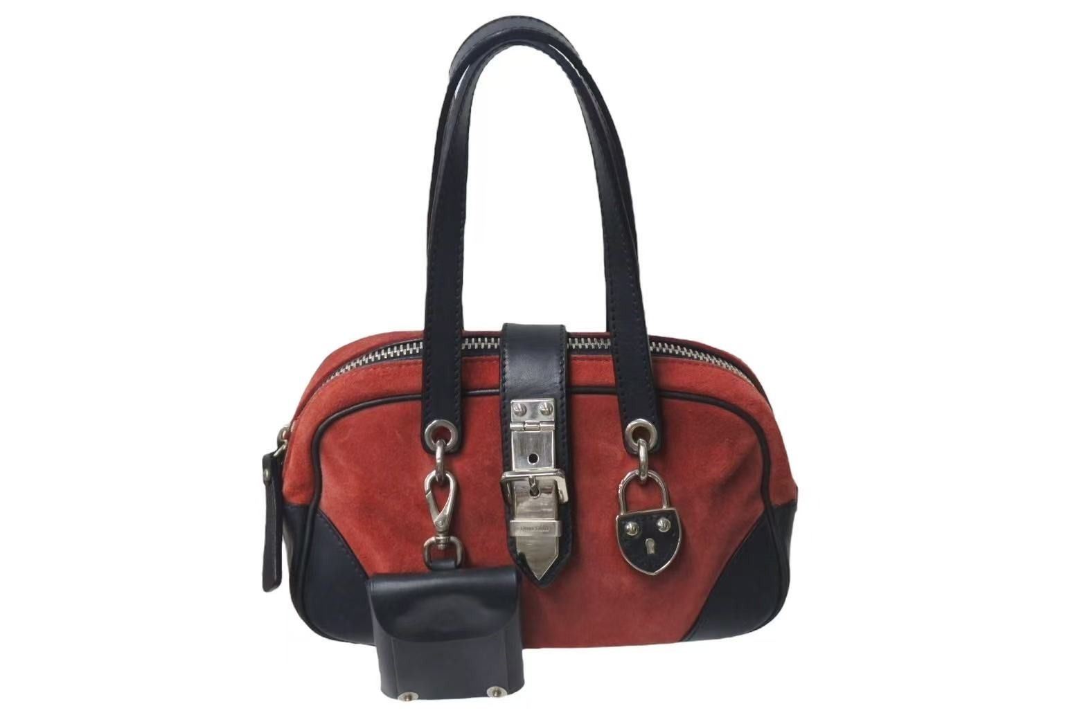 MIU MIU ミュウミュウ ヴィンテージボストンバッグ ハンドバッグ レザー スエード レッド ブラック シルバー金具 4b001611