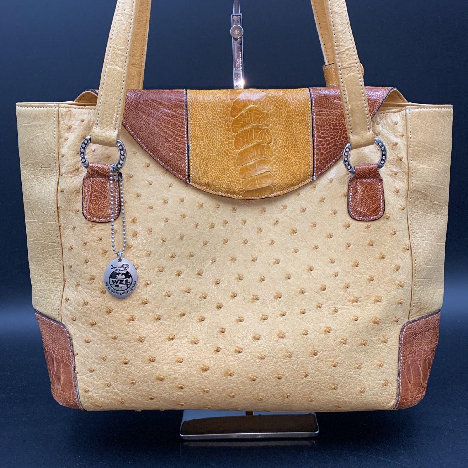 【美品】Ostrich leather /オーストレッグ/ハンドバッグ 母の日 レディース 本革バッグ オーストリッチ ハンドバッグ