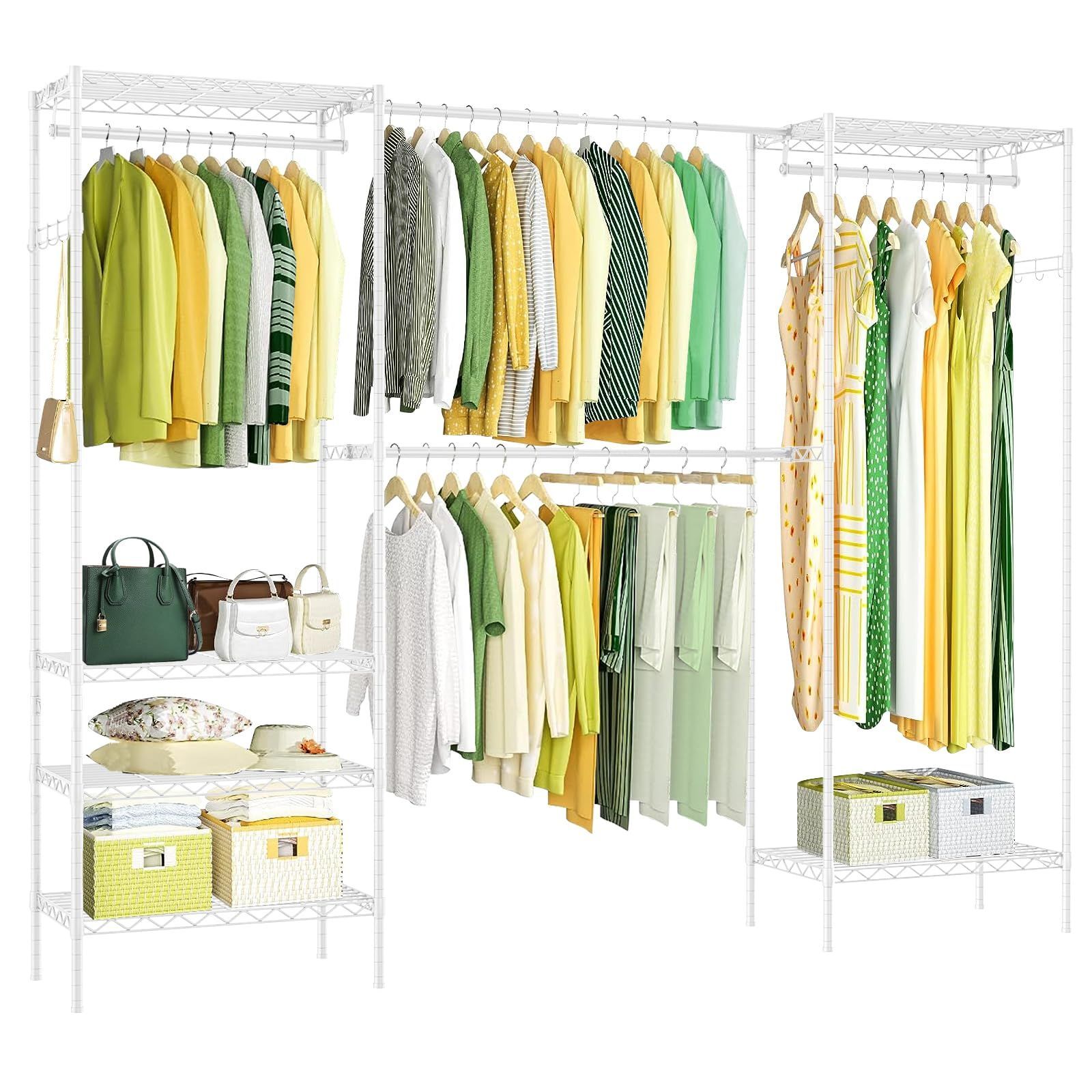 人気商品 PASRLD ハンガーラック 幅調整可 伸縮式ワードローブ メタルラック 棚板高さ調節 コート掛け ラック本体 大容量 防サビ 頑丈 幅178.5~228*奥行35.5*高さ181cm ホワイト