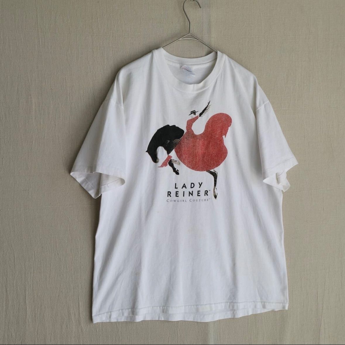 90s Hanes Tシャツ / L コットン ホワイト プリント イラスト アート 人 半袖 USA ビンテージ T4-05154-9385