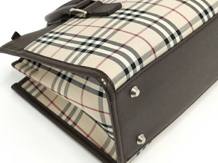 BURBERRY ハンドバッグ ノバチェック レザー キャンバス