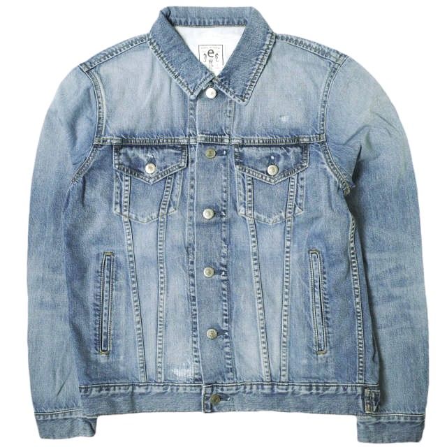 新品 e JEANS イージーンズ 日本製 岡山児島 3rd Jacket ダメージ加工デニムジャケット 173209601 2 Mid Blue Gジャン インディゴ 定価39，600円 アウター g17701