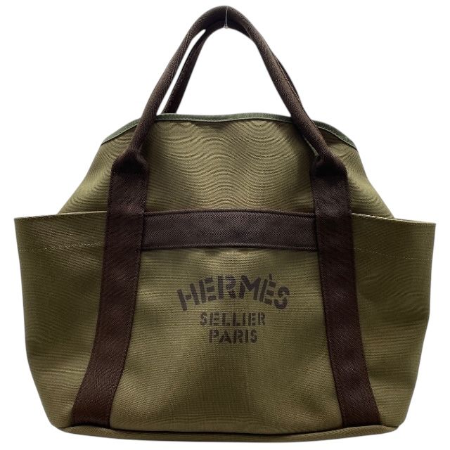 エルメス サックドパンサージュ グルーム トートバッグ ショルダーバッグ キャンバス レザー カーキ オレンジ X刻印 HERMES