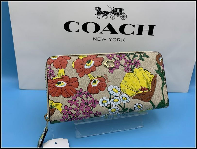 COACH 長財布 コーチ 財布 レディース花柄フローラル新作 アコーディオン ウォレット プレゼント 贈り物 ギフト ラウンドファスナー ロング ジップ ファッション 新品 未使用 CJ373 C351-X1