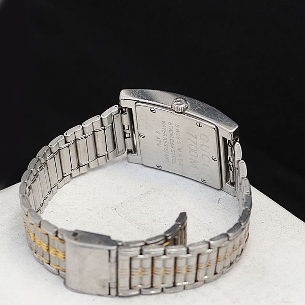 グッチ 7700M QZ シルバー文字盤 スクエア デイト メンズ腕時計