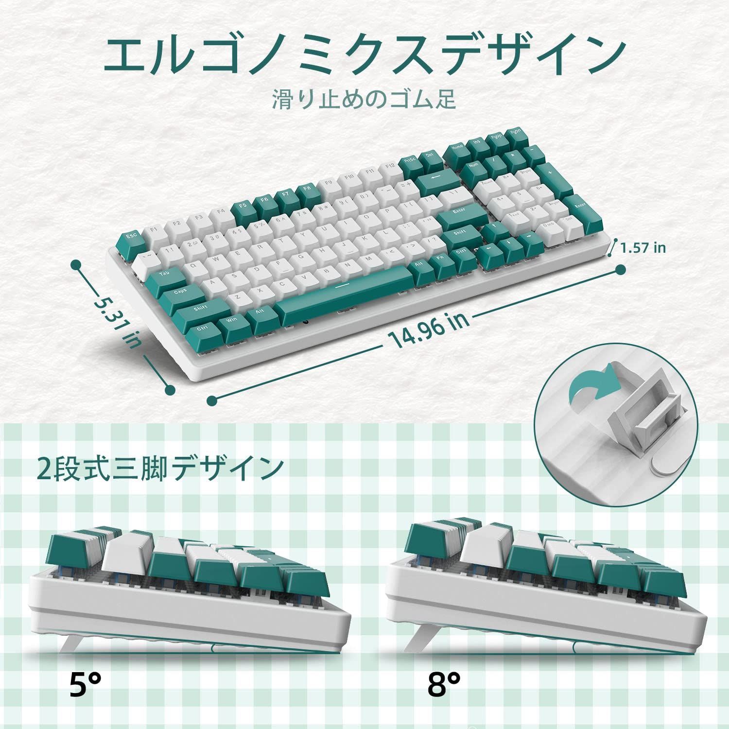 在庫処分】USB ケーブル付き 4000mAhコイル状 5.0/Type-C 青軸 2.4Ghz